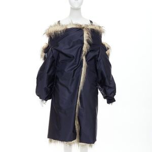 rare PRADA 2021 Runway brown faux fur off shoulder bomber coat IT38 XS Rihanna